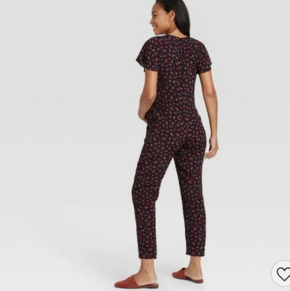 The nines by Hatch | women black jumpsuit with red floral Print Pockets Comfy - Picture 2 of 7